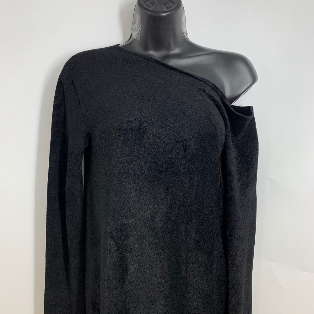 Helmut Lang Black Terrycloth Asymmetrical Neck Long Sleeve Midi Dress Size S - Picture 4 of 14